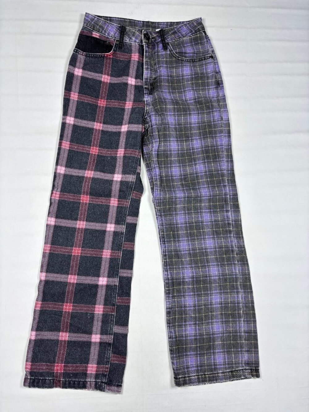 The Ragged Priest Jekyl Mix Check Plaid Jeans Pink Purple Grunge Womens 26
